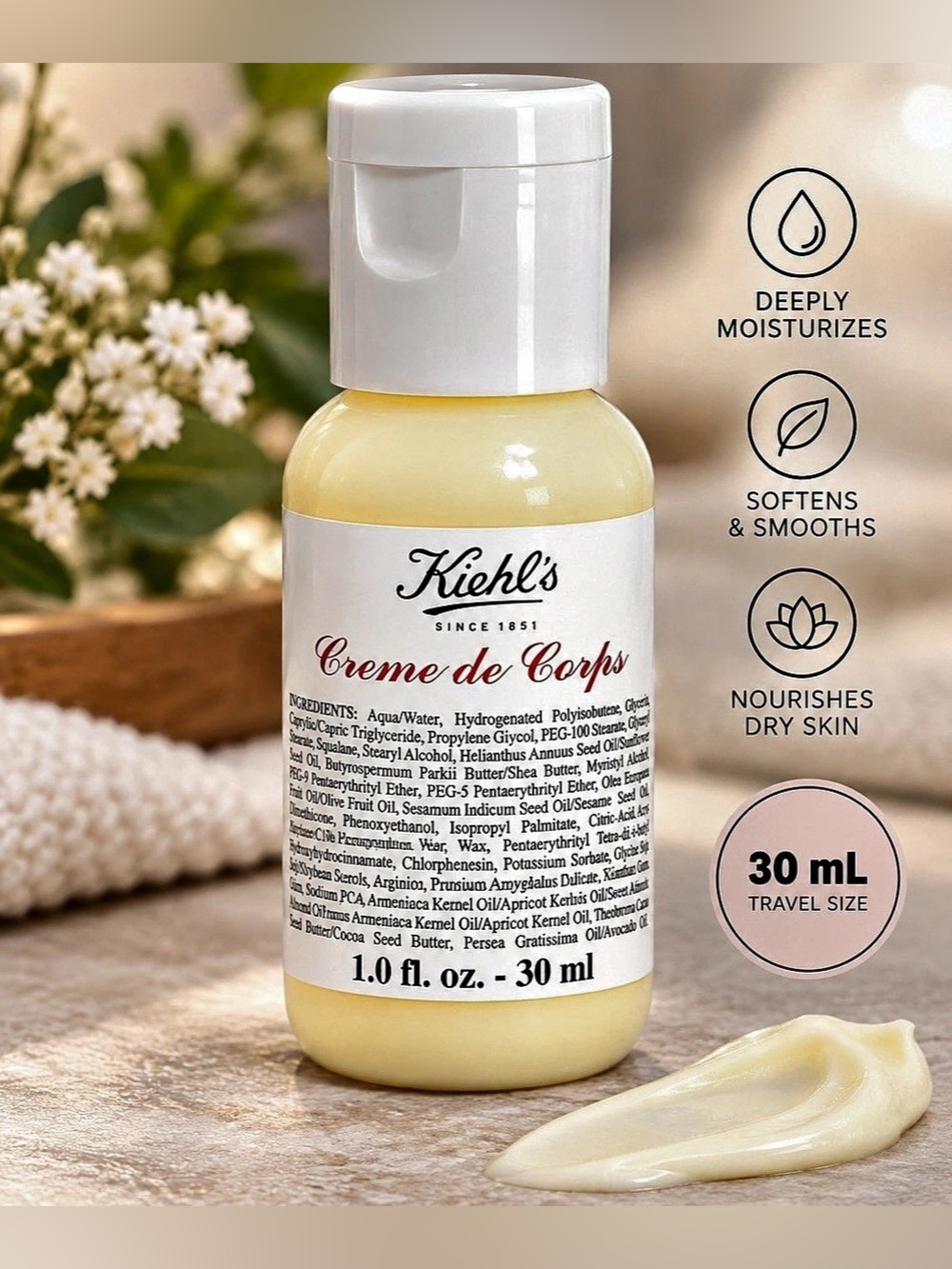 Kiehl's Creme de Corps Body Moisturizer 30 mL Travel Size NWT